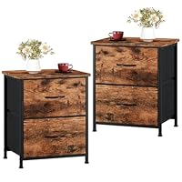 Somdot Bedside Table Set of 2, Bedroom Bedside Cabinet with 2 Fabric Drawers, Nightstand Side Table for Kids Living Room Dorm, Wood Grain Print