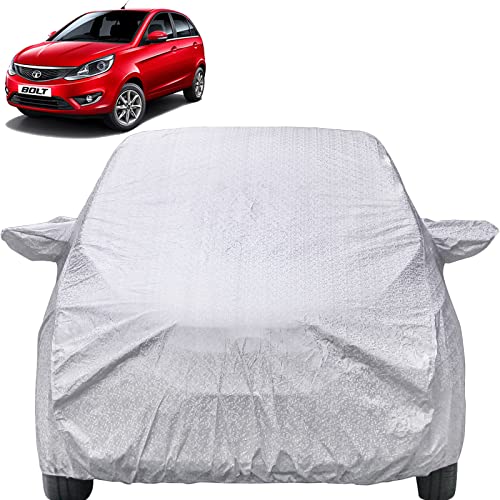 Image of Bolt Waterproof Car Cover with Mirror Pockets, Shinning Silver Design, Non Woven Fabric,Triple Stitched, Compatible with Tata Bolt Car Cover (2015 to 2019), Bolt Car Accessories