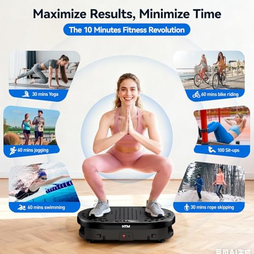 HTM Vibration Plate Exercise Machine, 9 Modes & 120 Speeds, Body Shake Plate with Resistance Bands Slot & Remote Control, 300 Lbs Capacity Shake Board for Weight Loss Fat Burner Home Fitness Workout - Image 5