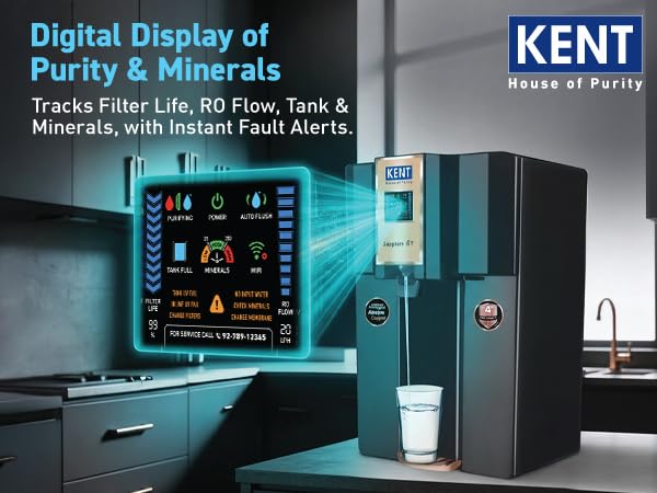 Image of KENT Sapphire IoT RO Water Purifier|4 Years Free Service*|RO+UV+UF+Alk+Cu+TDS Control+UV in Tank | IoT Enabled | Fully Automatic On&OFF Operation |8L|20 LP /Hr|Ideal For Borewell /Tanker /Municipal Water