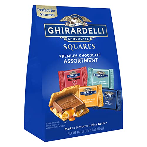 Image of GHIRARDELLI Perfect for S'mores Premium Chocolate Assortment SQUARES, 18.1 oz Bag Variety Pack of Milk and Dark Chocolate