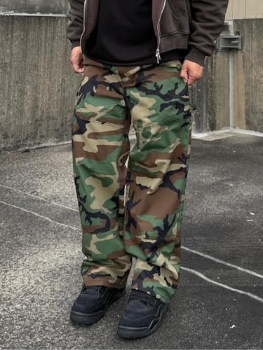 Men's Baggy Camo Cargo Pants Casual Relaxed Fit Wide Leg Straight Trousers Zipper Hip Hop Pants with Multi Pockets4