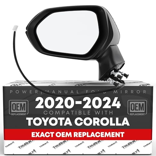 Driver Side Mirror Replacement - Compatible with 2020-2024 Toyota Corolla Sedan - Power Adjustment, Manual Folding, Flat Glass - Black, 5H3P - OEM 8794012F80, 8794002916, 8794002928, TO1320391