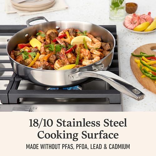 Image of Calphalon Premier Polished 5-Ply Stainless Steel Cookware Set w /Turbo Heat Tech 8 Piece Includes Frying Pans, Pots and Pans Set, Induction, Oven Safe 500F, PFOA Free, Polished Stainless Silver