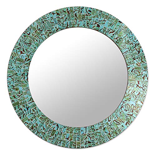 Buy 1 get 1 NOVICA Light Green Glass Mosaic Wood Frame Wall Mounted Mirror, Turquoise Sunset'