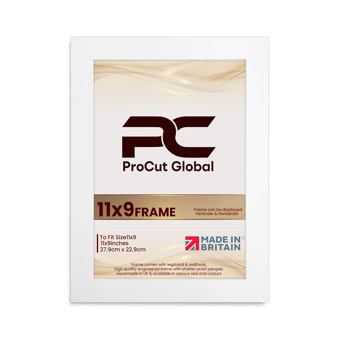 Procut Global 11X9 White Picture Frames - Modern Wooden Photo Frame with Shatterproof Perspex for Wall or Tabletop - Perfect for Posters, Certificates, Prints - Sizes & Colors Available
