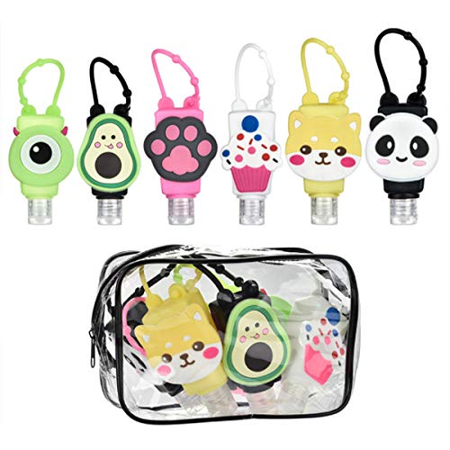 Preisvergleich Produktbild Reiseflaschen mit Clip, tragbar, Cartoon-Design, für Kinder, Handdesinfektionsmittel, tragbarer Reise-Schlüsselanhänger, nachfüllbare leere Flaschen, 30 ml, 6 Stück