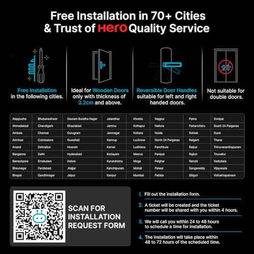 Image of QUBO Smart Door Lock Elite from Hero Group | 7-Way Unlocking | Fingerprint | OTP Remote Unlocking | PIN | RFID Card | Mobile App | Mechanical Key | 1 Year Brand Warranty (Black)