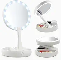 Espelho de Mesa com LED, Aumento 10x, Luz Ajustável, Recarregável via USB, Portátil, Ventosa Ultra Fixa, Ideal para Maquiagem, Viagem e Cuidados com a Pele