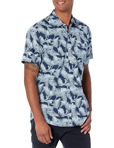 Amazon Essentials Herren Kurzärmeliges Hemd mit Aufdruck, Normale Passform, Marineblau Blau Himmel Palmenwedel, XXL Amazon Essentials Herren Kurzärmeliges Hemd mit Aufdruck, Normale Passform, Marineblau Blau Himmel Palmenwedel, XXL