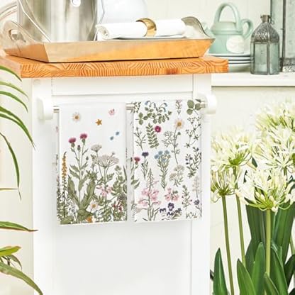Artoid Mode Antike Kräuter Wilde Blumen Frühling Küchentücher Geschirrtücher, 42x65 cm Sommer Saisonale Dekoration Polyester Handtücher 2er Set – Bild 5