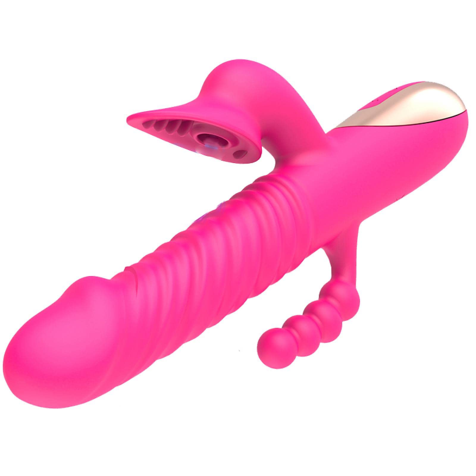Dona Vibratori Dildo vibrante telescopico Spinta Leccata di lingua Vibratore Clitoride Vagina Clitoride Stimolazione anale Giocattoli del sesso per le donne