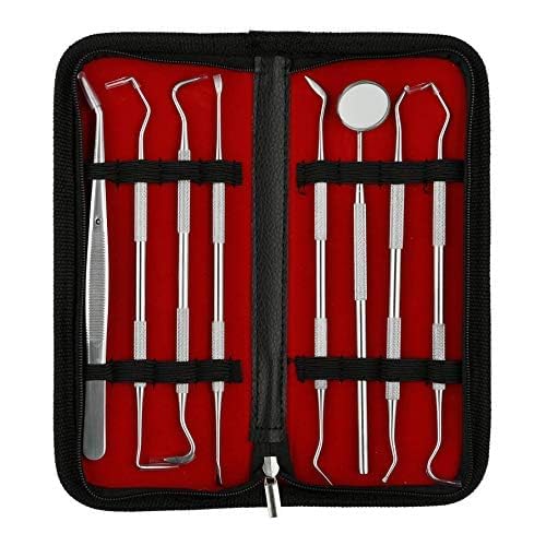 urban box 8pcs professional dental picks set for teeth, double & single ended picks, mouth mirror for gum care cleaning set stainless steel with carrying case