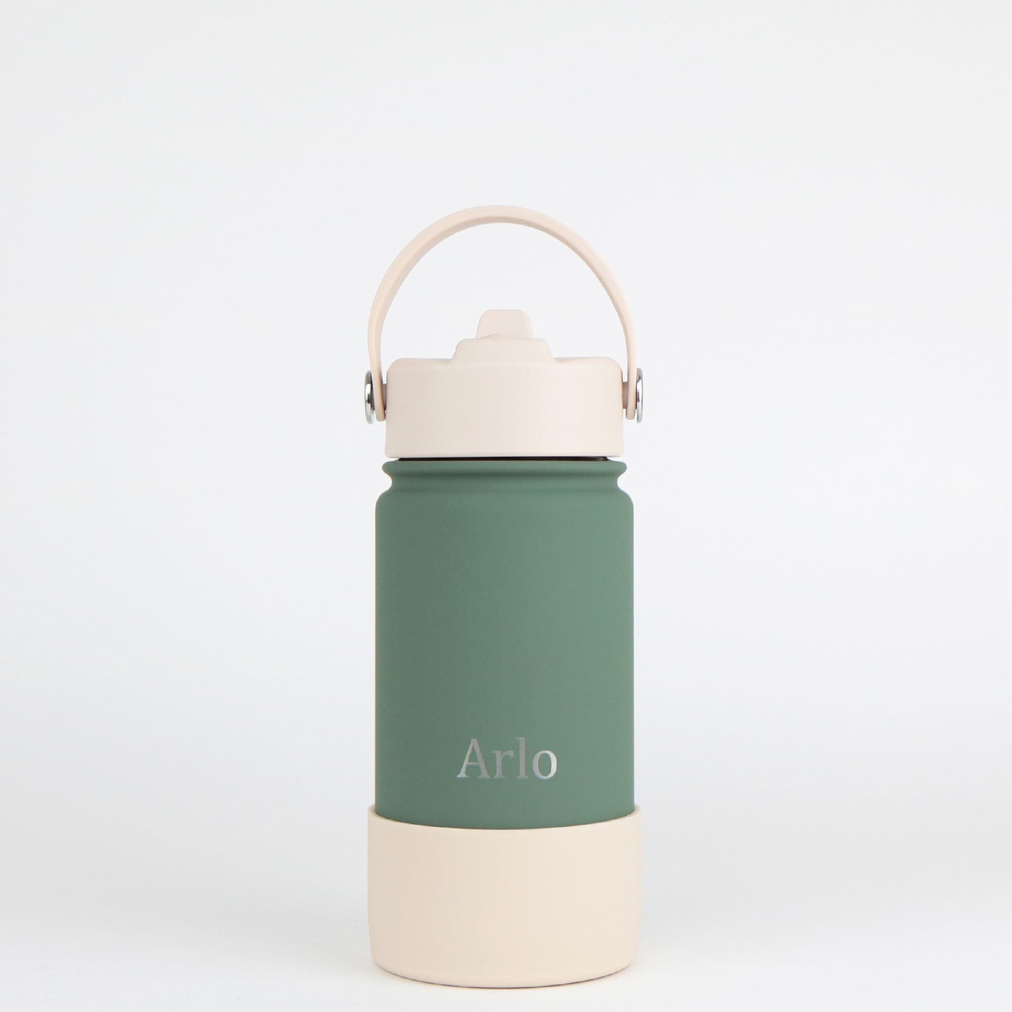 cribstar Personalised Water Bottle, Insulated Stainless Steel, Straw Lid, Laser Engraved Name, BPA Free, Leakproof (Hunter Green [Horizontal Engraving], 14oz/400ml)