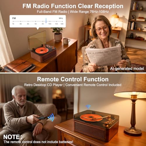 Image of Gueray Retro CD Player Portable Bluetooth CD Players with Speakers Vintage CD-Player 3600mAh Rechargeable & Radio & Remote Control Support USB /AUX Playback Headphone Jack (Walnut Color)