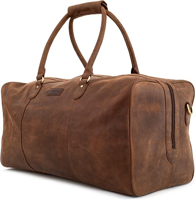 Leabags Leather Weekender | Genuine Leather Premium Travel Bag | 40L Sports Duffle Gym Training Airplane Bag | Women & Men4