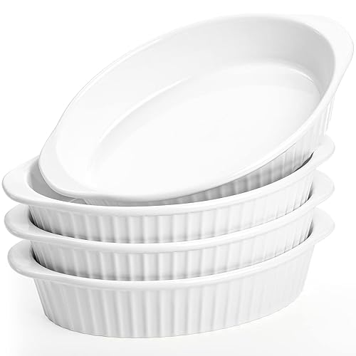 Foraineam 4 Pack 15 oz White Porcelain Oval Baking Dishes,