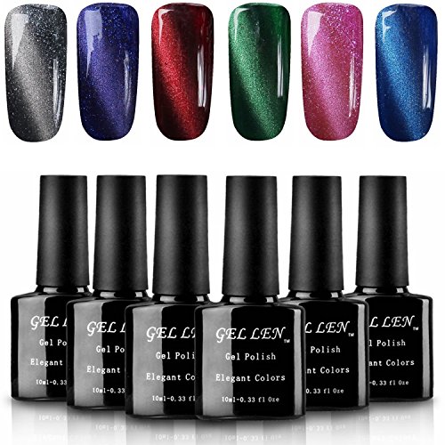 Gellen Cat Eye Gel Nail Polish Kit Glamour 6 Colors - With 1pc Magnet Wand Stylish Vivid Gel Colors Nail Art Set