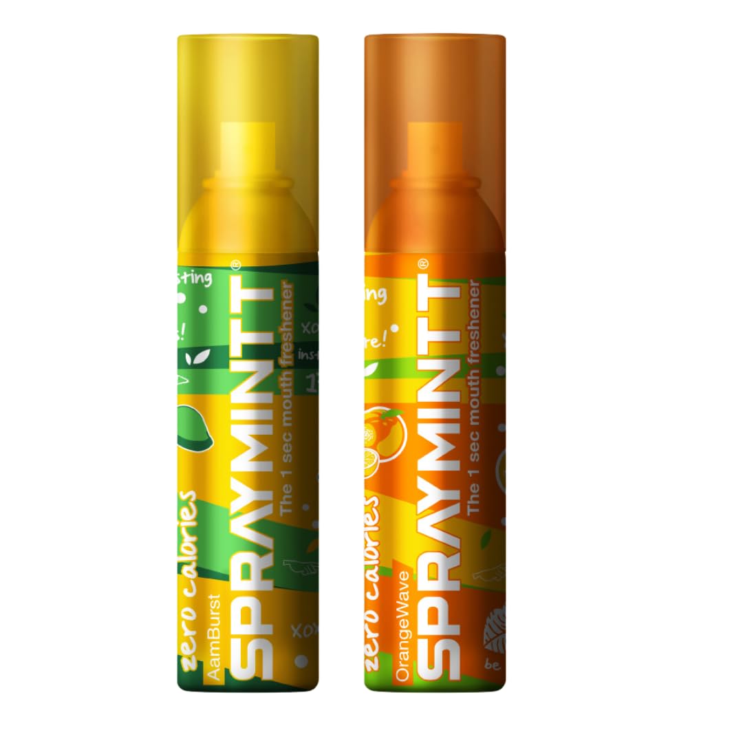 Spraymintt Mouth Freshener | 175+ sprays of instant long lasting with Zero Calories Freshness | Aamburst flavour + Orangewave flavour | 15g - Combo of 2