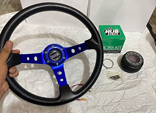 Image of AUTO MT - SPARCO 14INCH DEEP Style Universal Steering Wheel for Sports Car Look Rally Race Off Road with BOSS KIT HUB Free (Blue SPARCO 14 inch Steering Wheel with BOSS KIT HUB)