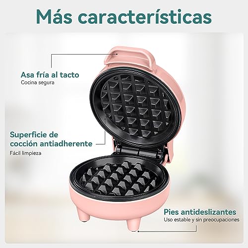 Image of SNAILAR Mini Waffle Maker Belgian Waffle Maker Small Classic Waffle Maker for Children's Birthdays, Family Parties, Easter or Christmas, Cute and Compact Design, 550 Watt, Pink