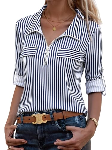 Image of Bulotus Womens 3 /4 Sleeve Tops Plus Size V Neck Zipper Business Casual Blouses for Office & Going Out Soft Knit Tunics, M-3XL
