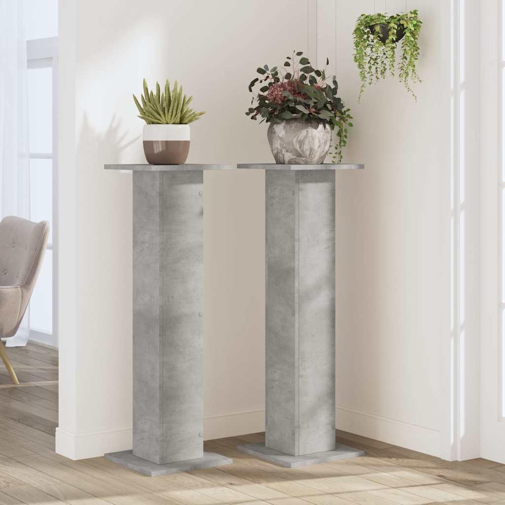 Zestaw 2 stojaków na rośliny, szary beton, 30 x 30 x 95 cm, stojak na kwiaty z materiału drewnopochodnego do salonu i na balkon