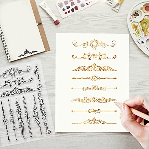 GLOBLELAND Baroque Lace Border Clear Stamps European Style Dividing Line Silicone Clear Stamp Seals for Cards Making DIY Scrapbooking Photo Journal Album Decoration - Image 2
