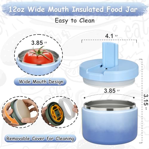 12oz Insulated Vacuum Food Jar with Buckle Lid Wide Mouth Soup Thermo for Hot Food Kids Leakproof Stainless Steel Lunch Container (Gradient Blue, 12OZ)