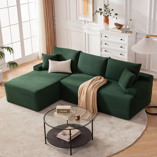 Cloud Sectional Couch, Modular Sectional Sofa for Living Room, Boneless Sofa with Deep Seat, Fluffy Comfy Couch with L-Shaped Chaise, No Assembly Required, Green