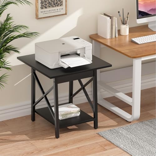 Image of GreenForest Square End Table 24 Inch with X-Frame 2-Tier Storage | Nightstand for Living Room & Bedroom, Rustic Decor, Sturdy, Waterproof Scratchproof Top, Easy Assembly, Black