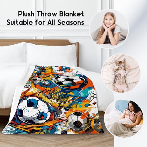 Soccer Blanket, Cozy Soft Throw Gifts for Kids, Cool Colorful Flannel Throw Blankets for Couch Office, 30x40 Inches