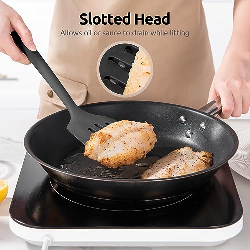 U-Taste OP-EUTN04-M-BK-US 600ºf Heat Resistant Slotted Turner: U-Taste 13.6In Silicone Kitchen Spatula Flipper thumb #3