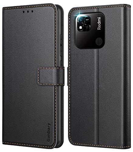 Ganbary Funda Compatible con Xiaomi Redmi 10A, Funda Tapa Libro Movil Carcasa PU Cuero Funda para Xiaomi Redmi 10A [Protección Completa] [Ranura Tarjeta][Función Soporte], Negro