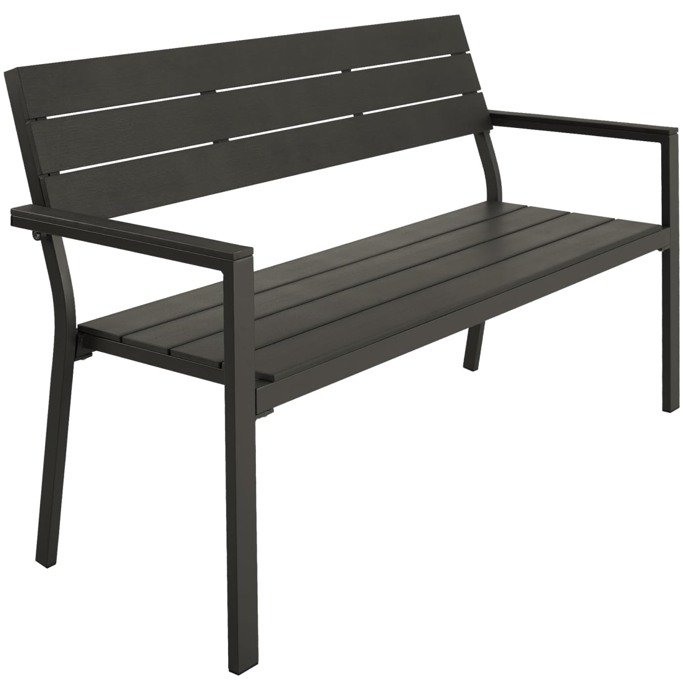 tectake® Banco de Jardín Moderno para Dos Personas, Estructura de Aluminio Resistente, Banco Jardin, Asiento de Poliestireno Efecto Madera, Ideal para Patio y Terraza Exterior - Oscuro