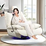 SLEERWAY Oversized Power Recliner Chair, Swivel Rocking Glider Rocker for Adults with USB Ports and Phone Stand, Modern Faux Leather Ergonomic Chaise Lounge Chair Indoor for Living Room, White