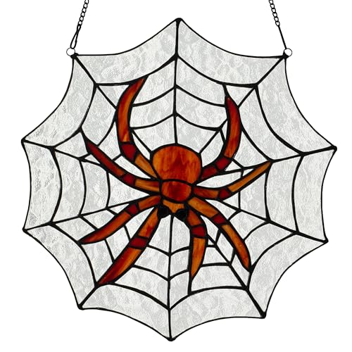 RIVER OF GOODS 12" H Tiffany-Style Halloween Spider Web Stained