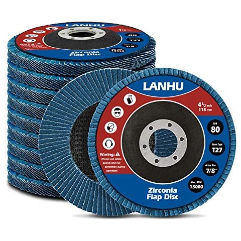 LANHU，Zirconia Flap Disc | 4.5" x 7/8-Inch | 80 Grit Flat Type Fiber Glass Wheel Flat Type #27 Grinder |10 Pack Cover