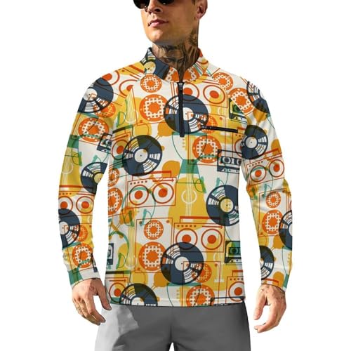 Musical Instruments Men's Rash Guard Long Sleeves Quick Dry Fishing Workout Shirts with Zipper