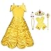 Vicloon Disfraz de Princesa Belle Vestido y Accesorios para Niñas, Corona Anillo Sceptre Collar Pendientes Guantes, para Fiesta Cosplay,Navidad,Fiesta de cumpleaños,Halloween