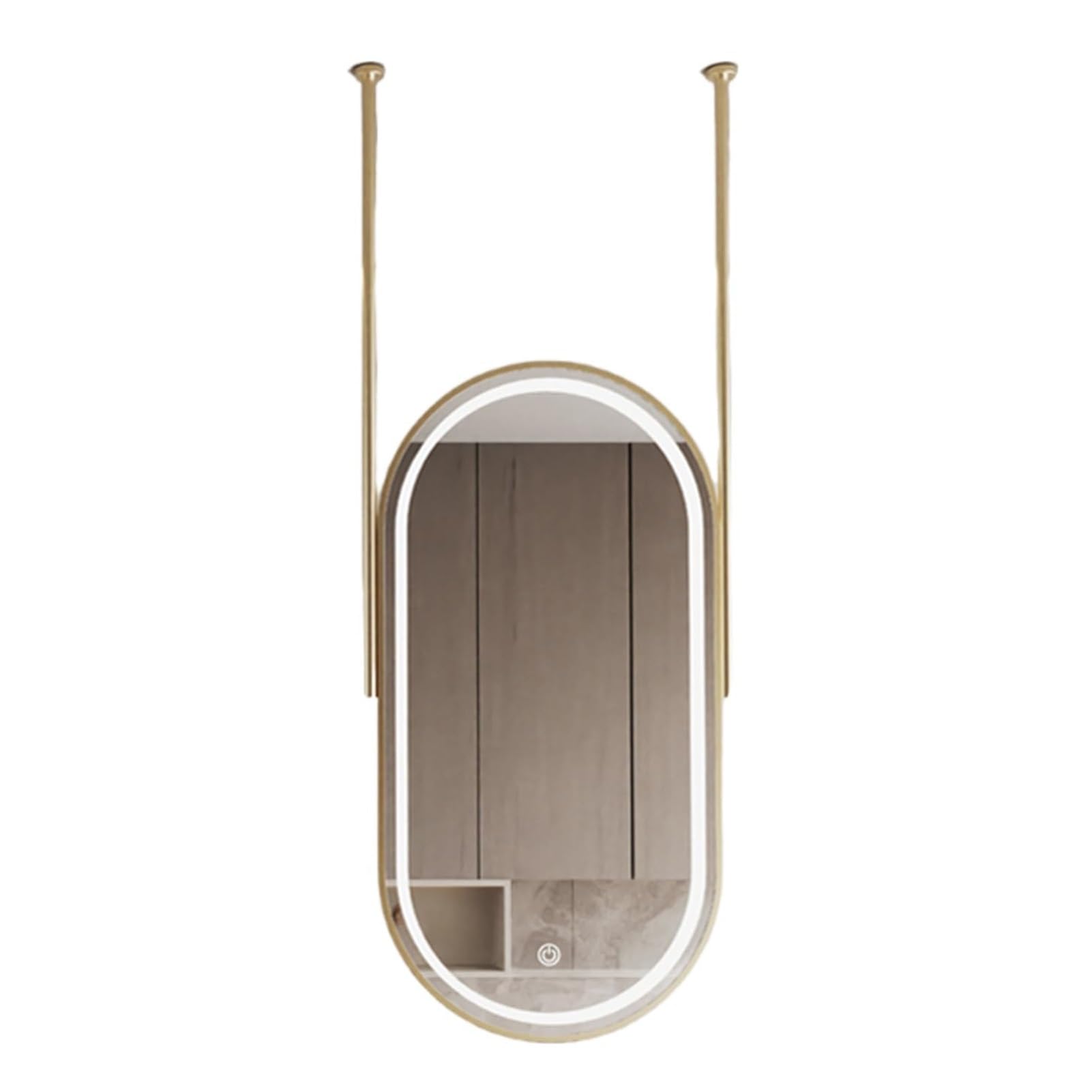 QICBYING Ceiling Hanging Mirror With LED Light, Metal Frame Oval Hanging Rod Mirror, Bathroom Mirrors For Over Sink, Adjustable Brightness, For Entry Cloakroom Home Decoration(Gold,50 * 80cm)