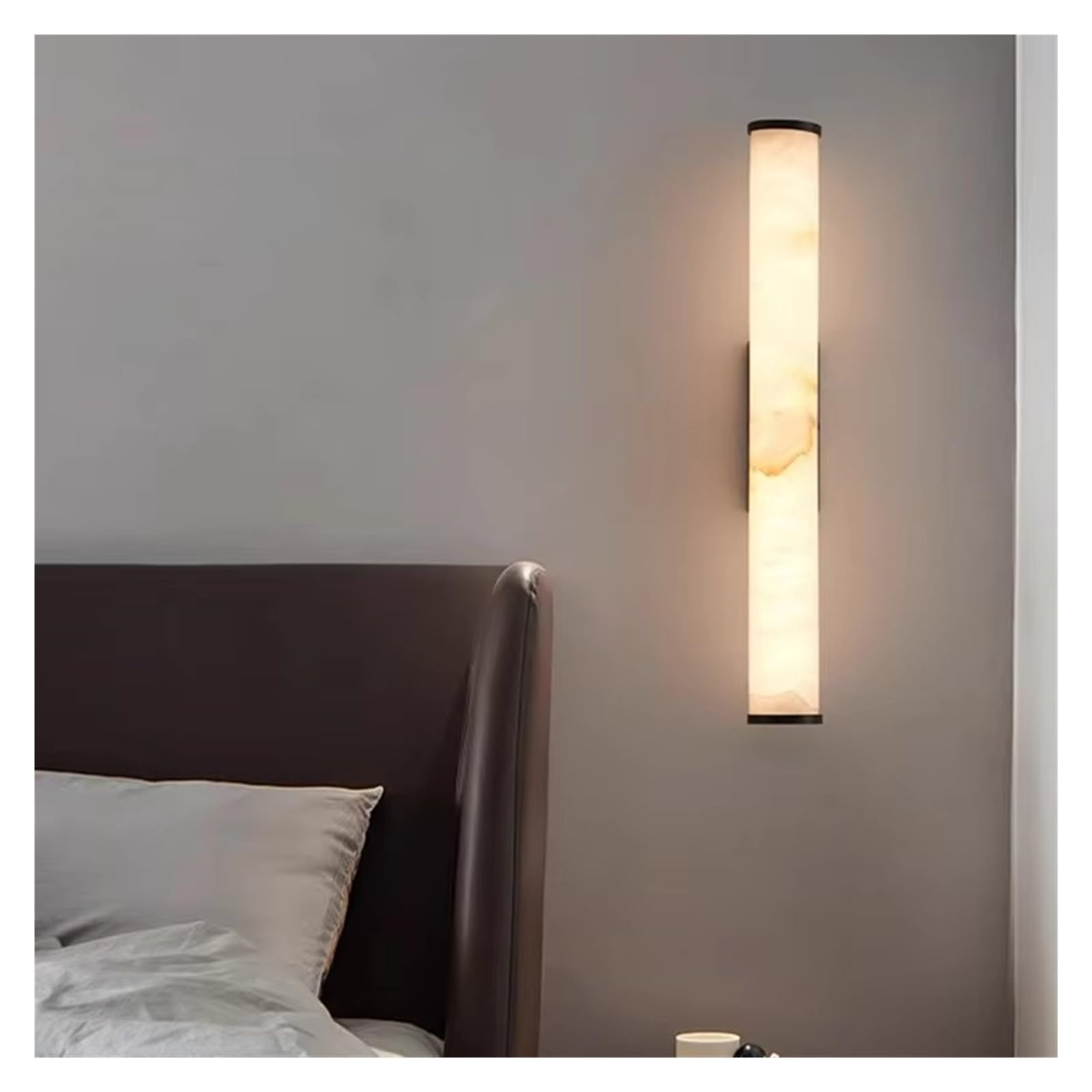 ASerZenith Nordic Marble Copper Cylindrical Led Wall Lamp Black Villa Background Wall Bedroom Study Lighting Fixtures,Warm White-60Cm