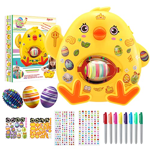 OMERRA Easter Egg Decorations Kit - Easter Egg Spinner Decorating Machine with 8 Coloring Markers and 3 Easter Eggs, Easter Basket Stuffers DIY Eggs Spin Art Machine Toy Gift for Kids