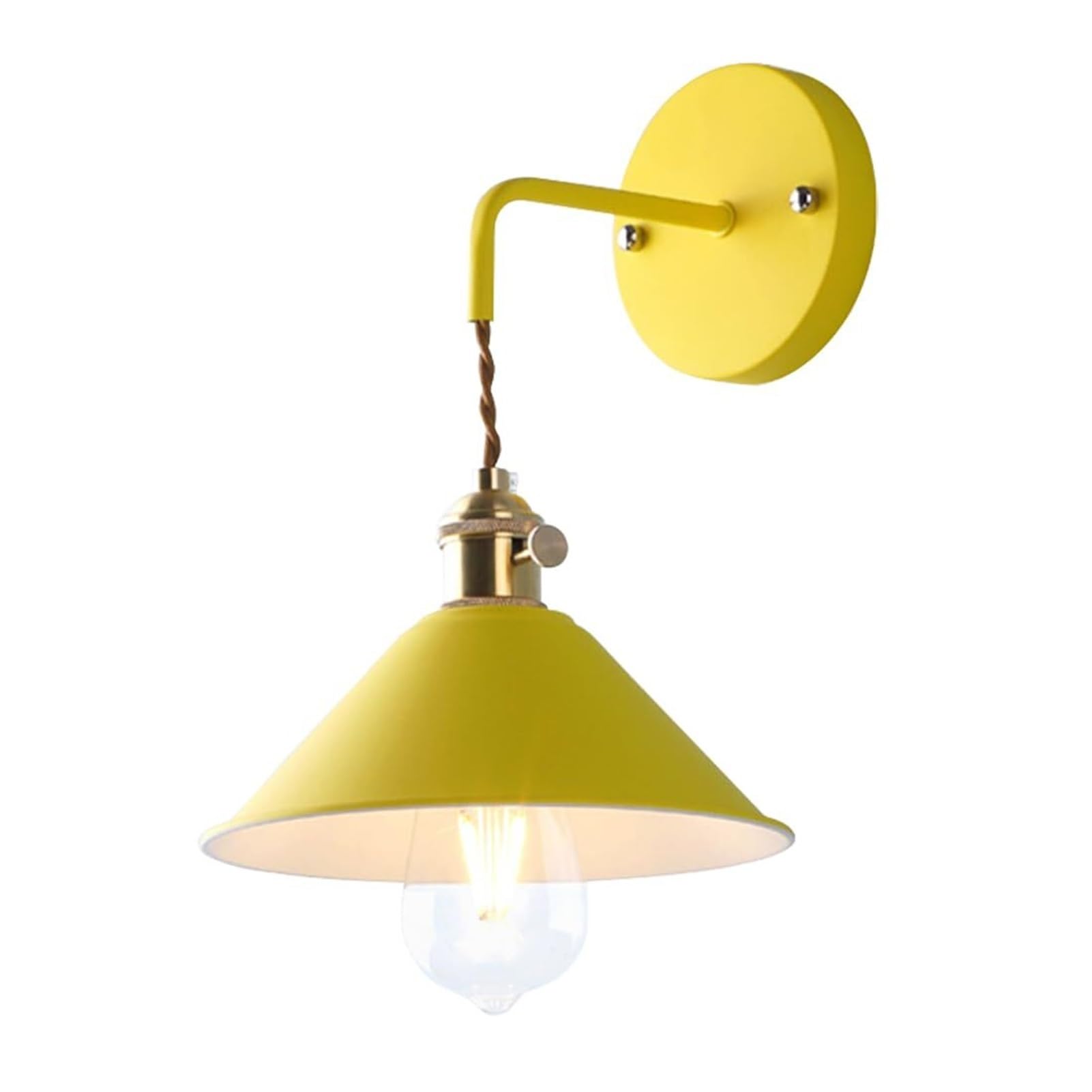 HUAYUSEDF Macaron Wall Lamp E27 Copper Holder with On Off Switch Black Sconce for Bedroom Living Room Farmhouse Restaurant Study(Yellow)