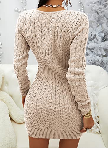 Veatzaer Womens Zipper V-Neck Casual Slim Fit Sweater Dress Long Sleeve Solid Sweaters Knit Mini Dress3