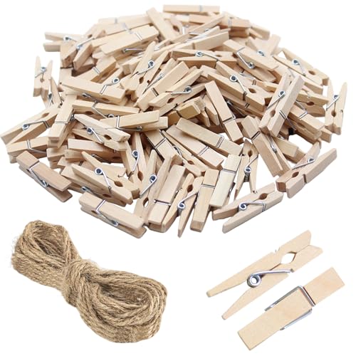 Tbintul Pince à Linge en Bois, 35mm Naturel Epingle a Linge, Lot de 100 Pince à Linge Bois Idéal pour Vos Activités de Loisirs Créatifs & Scrapbooking