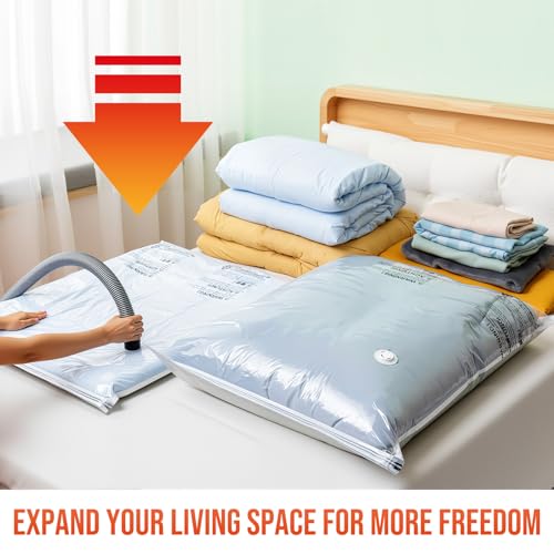 Image of TAILI 10 Pack Vacuum Storage Bags, Jumbo Size (31x40 inch), Cream | Vacuum Seal Bags for Clothing, Extra Large Space Saver for Bulky Beddings, Comforters, Blankets, Pillows