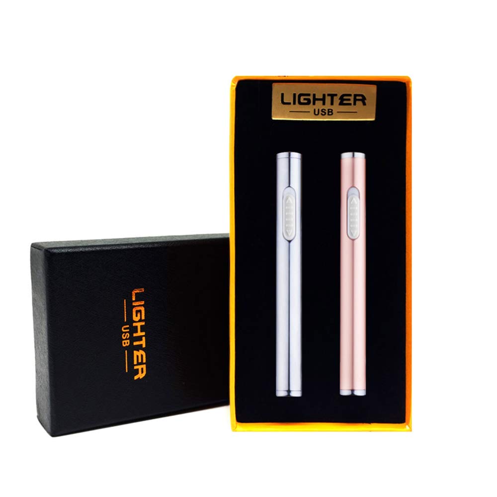 USB Lighter Rechargeable 2 Pack Mini Electric Flameless Windproof Portable Slim Cigarette Lighters (Silver and Rose Gold)
