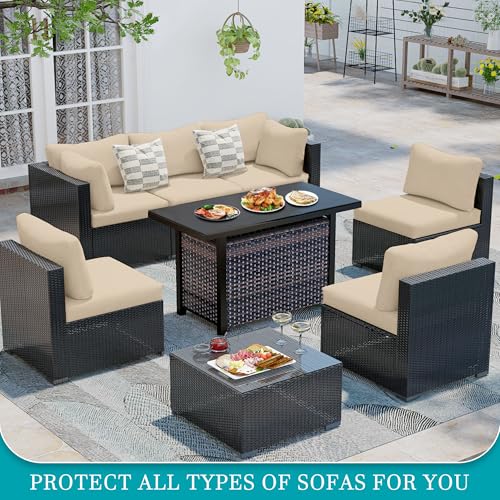 Image of 12Pcs Stretch Patio Cushion Covers,Outdoor Couch Covers Replacement,Outdoor Couch & Sofa Slipcovers,for Patio Furniture Cushion Covers,Washable Reusable Furniture Protector (Beige,Cover Only)