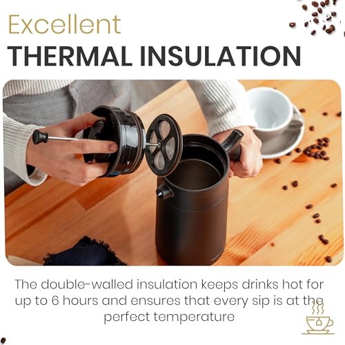 Heemburg French Press Thermal Coffee Maker Cafetiere Thermo Double Wall Insulated Vacuum Stainless Steel Manual Brewer - Image 5